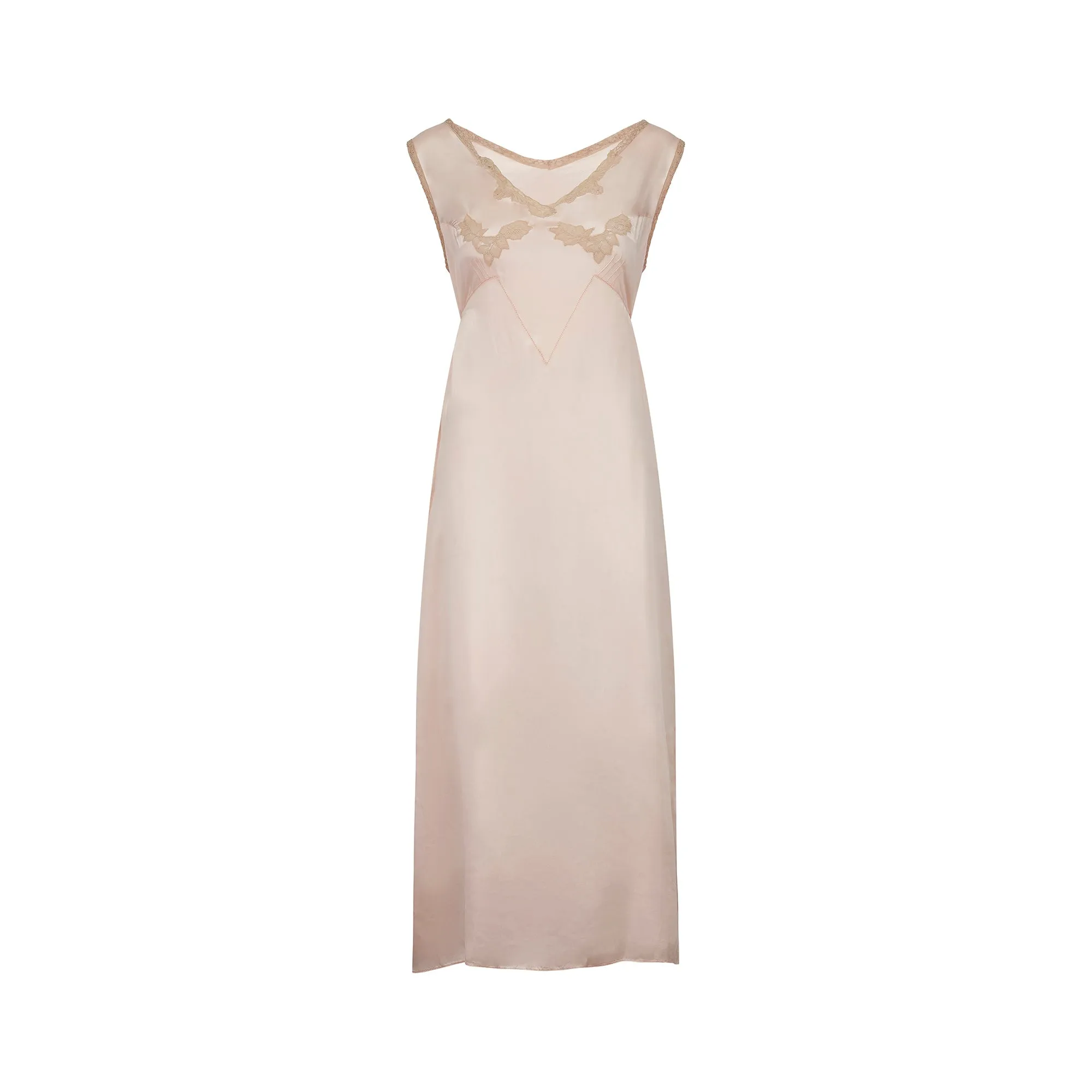 1930s Pink Satin Slip with Lace Cut-Out