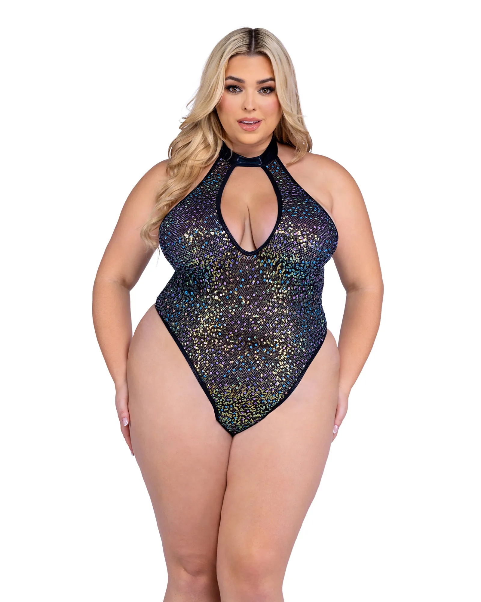 6431 - Sequin Fishnet Keyhole Romper