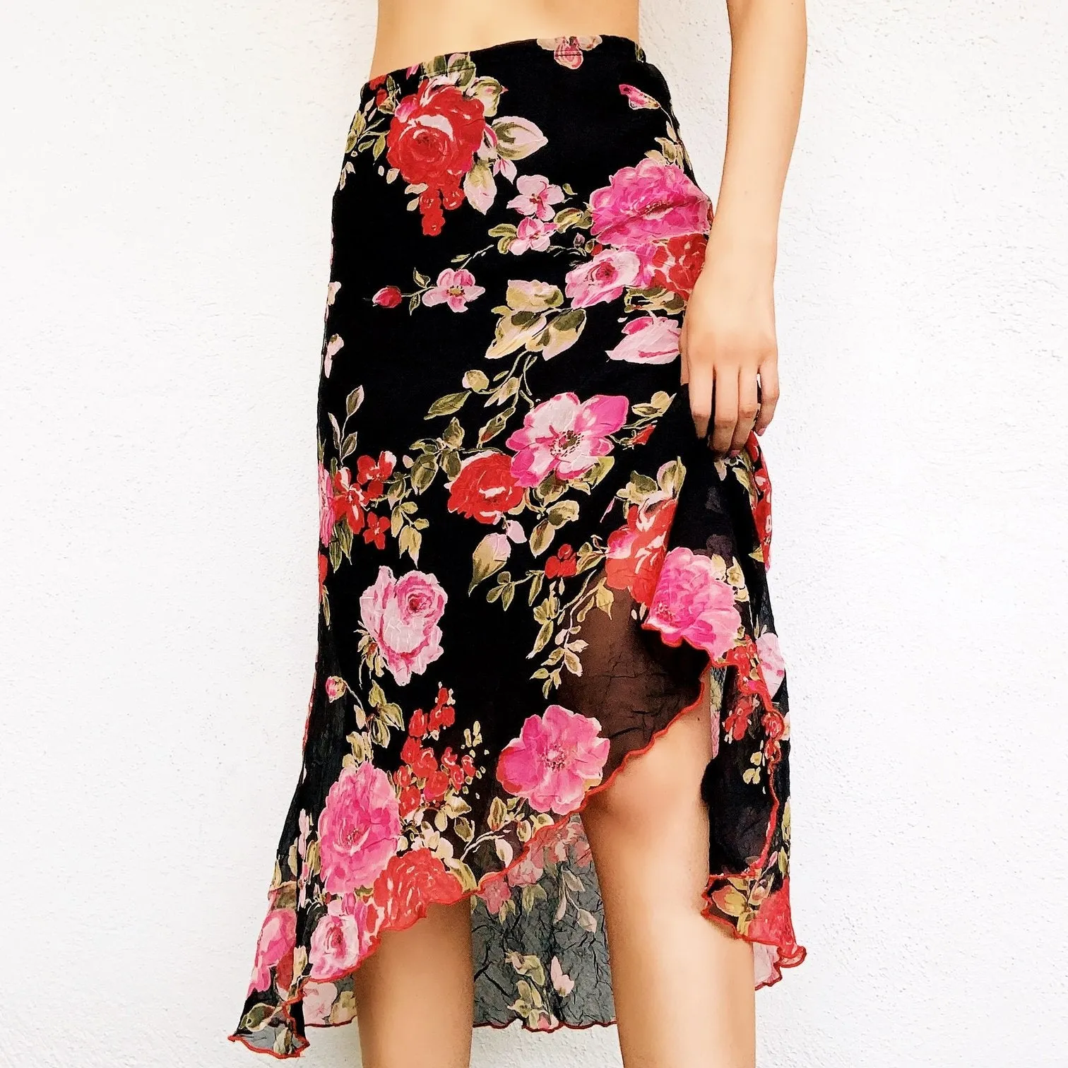 90s Floral Midi Skirt