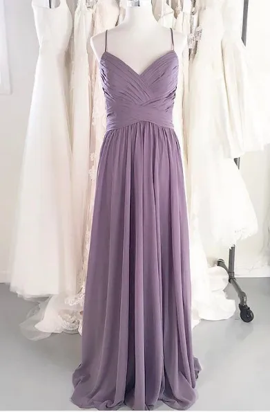 A line Spaghetti Straps Lilac Bridesmaid Dress