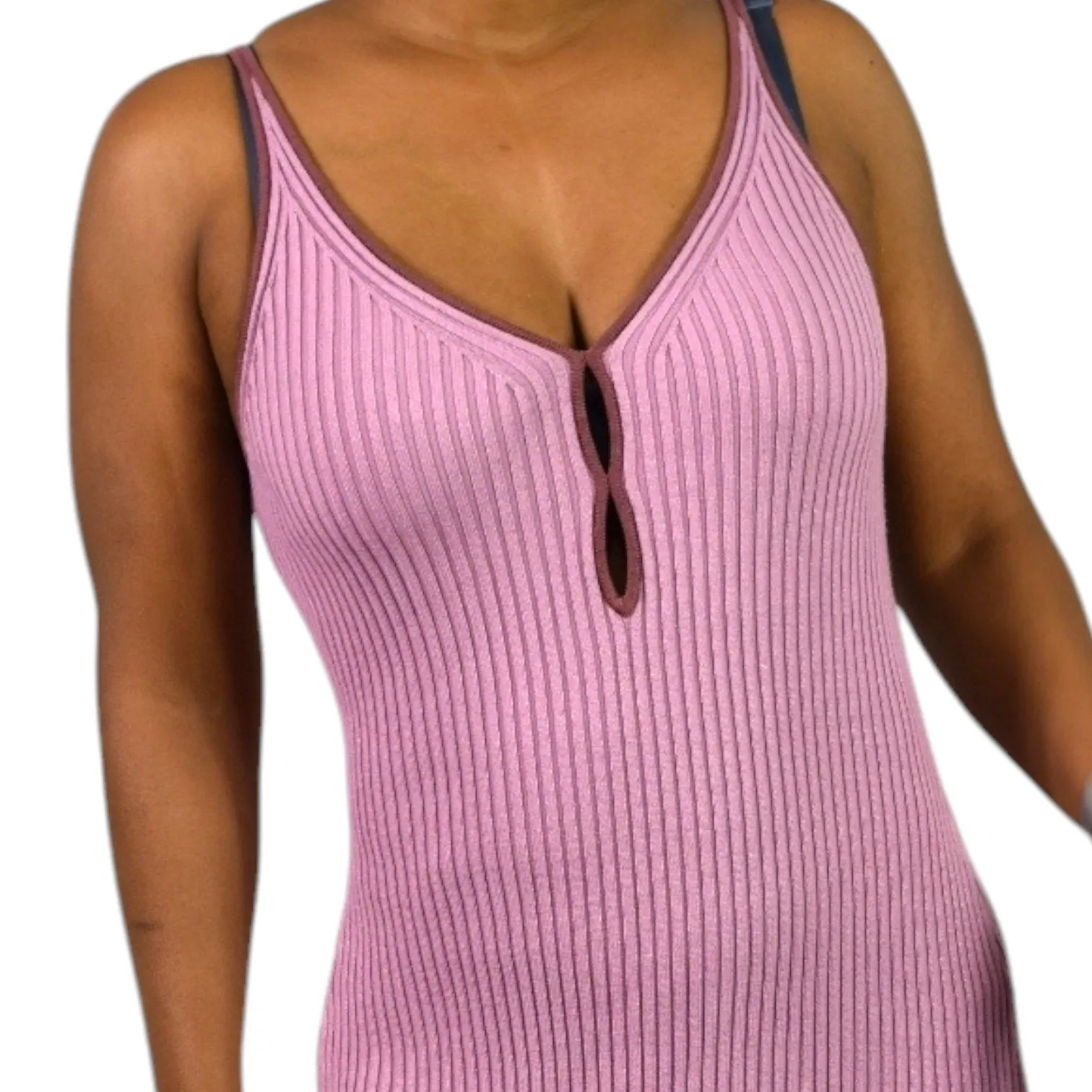 Abercrombie Fitch Elevated Knit Keyhole Midi Dress Pink Ribbed Thigh Slit Midi Slip XL