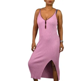 Abercrombie Fitch Elevated Knit Keyhole Midi Dress Pink Ribbed Thigh Slit Midi Slip XL