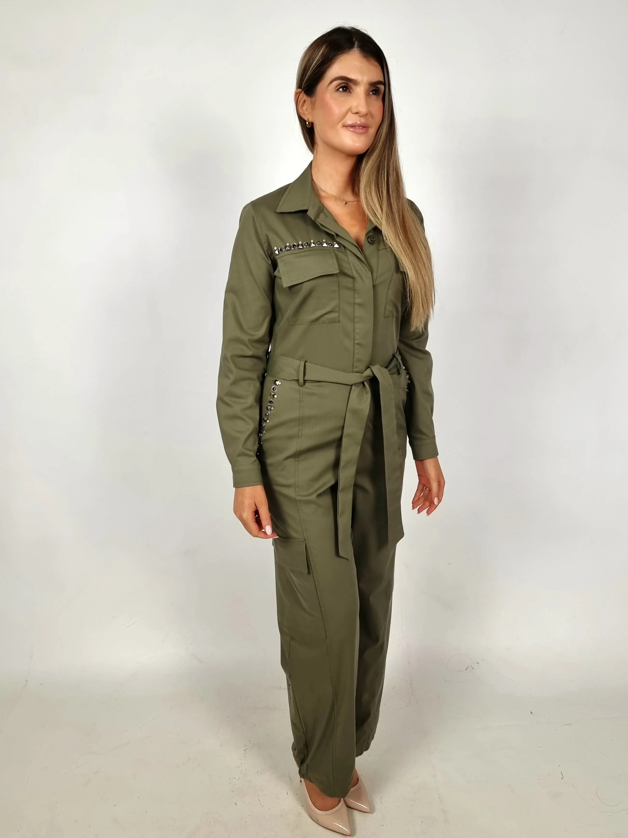 Access Fashion Olive Green Embroidered Jumpsuit