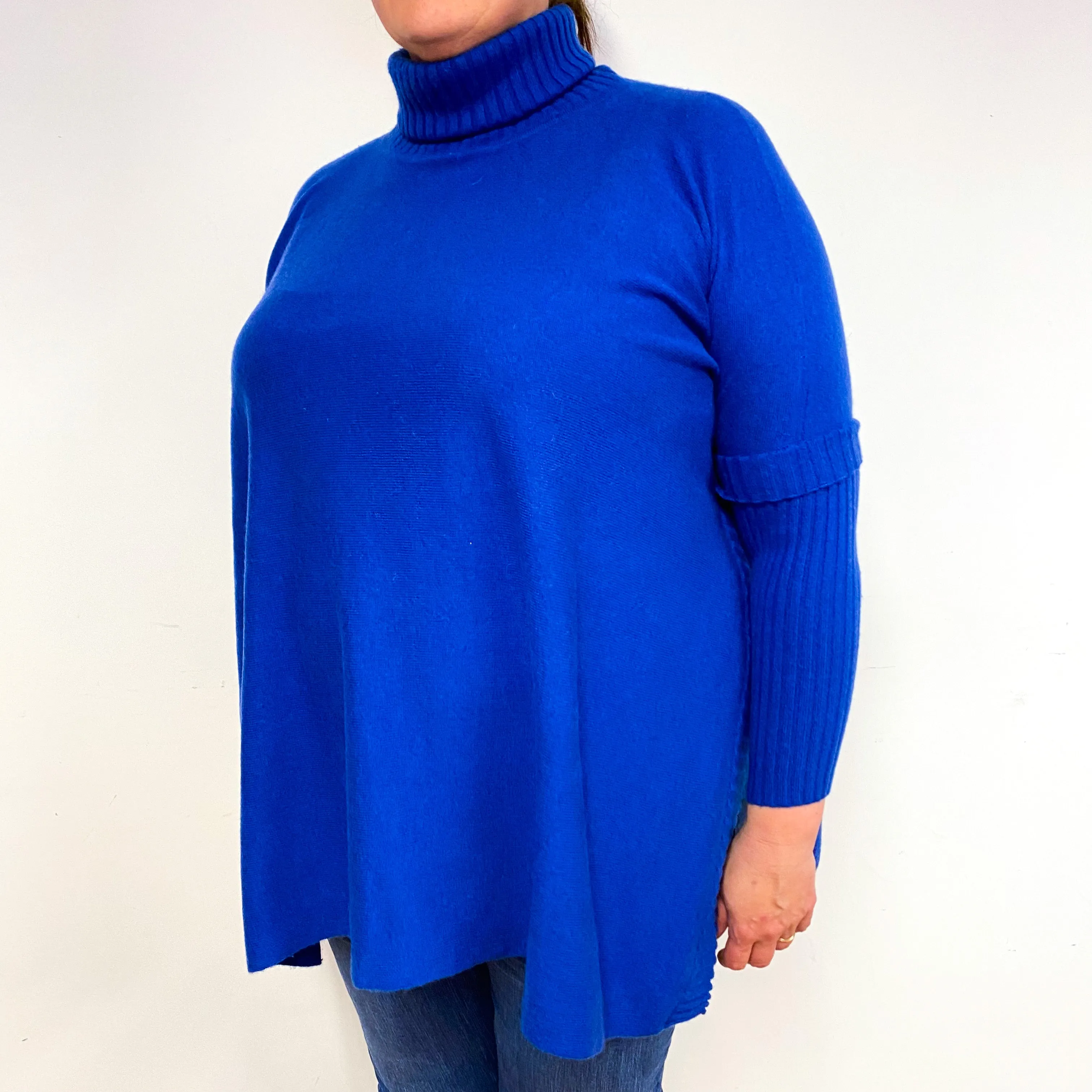 Admiral Blue Open Side Cashmere Polo Neck Jumper Extra Large