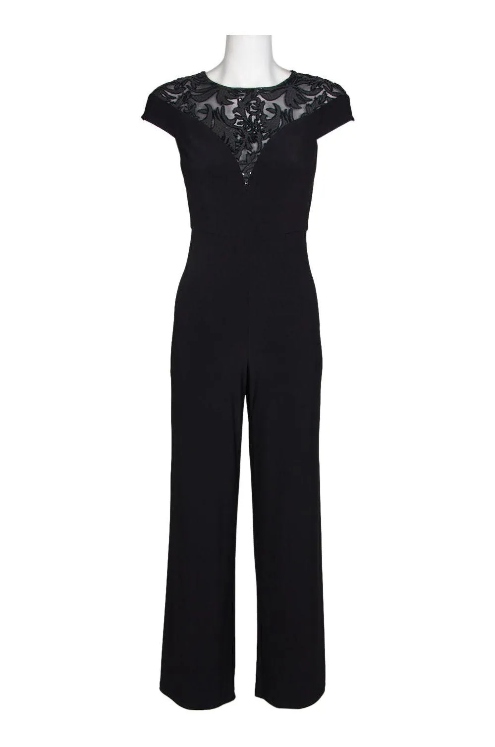 Adrianna Papell AP1E204345 P Cap Sleeve Illusion Embellished Jumpsuit