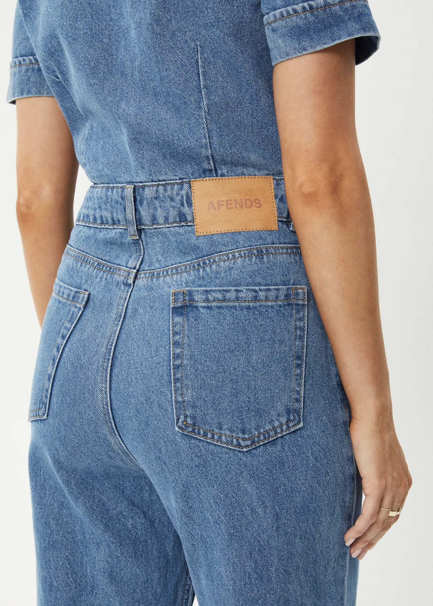 AFENDS Womens Miami - Denim Flared Leg Jumpsuit - Worn Blue