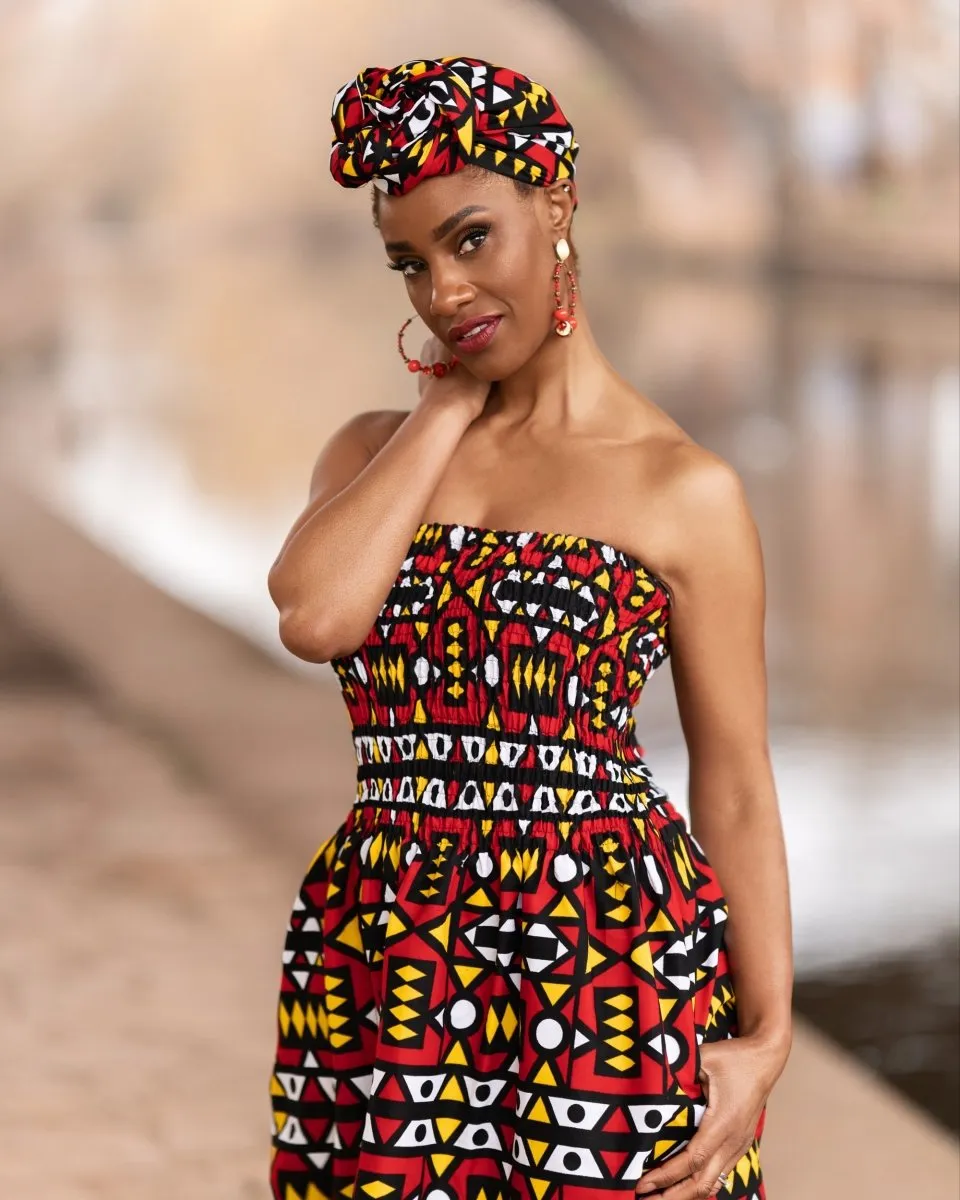 African Dress in Stunning Red Samakaka