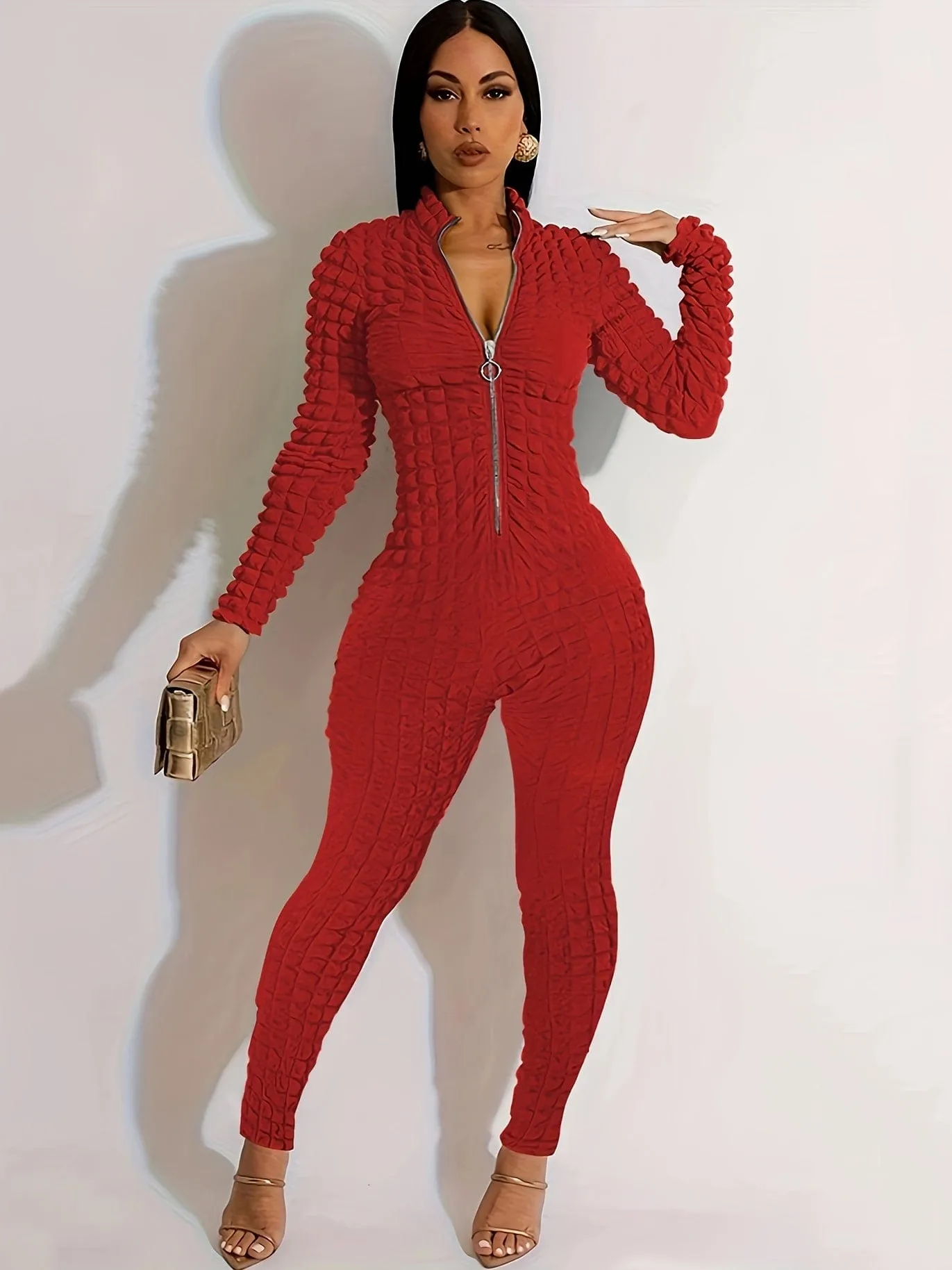 Alpha C Apparel Unleash Your Style with Our Zipper Popcorn Jumpsuit