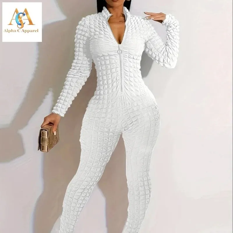 Alpha C Apparel Unleash Your Style with Our Zipper Popcorn Jumpsuit