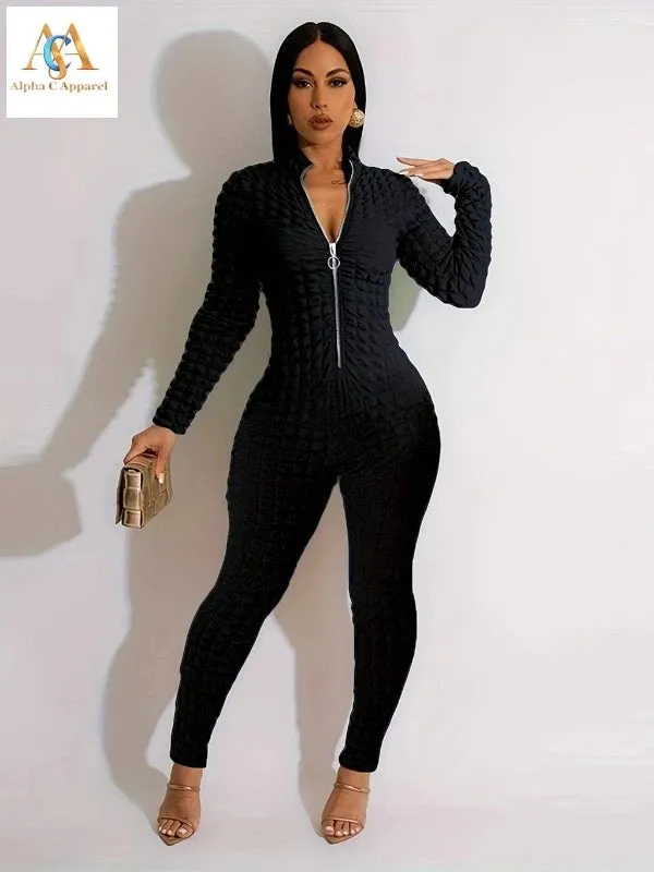 Alpha C Apparel Unleash Your Style with Our Zipper Popcorn Jumpsuit