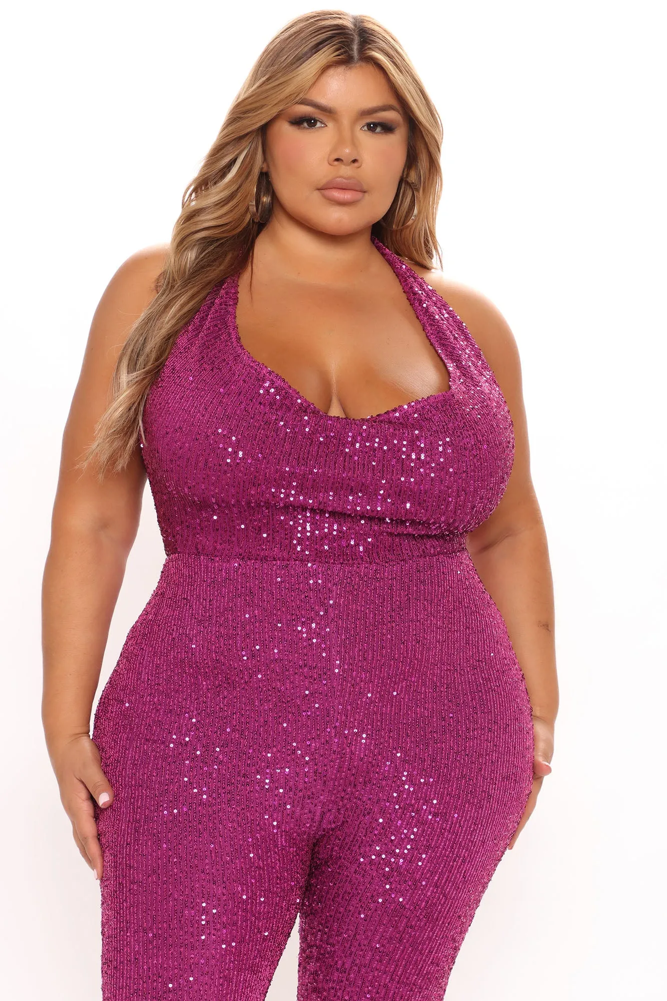 Anything For You Petite Sequin Jumpsuit - Magenta