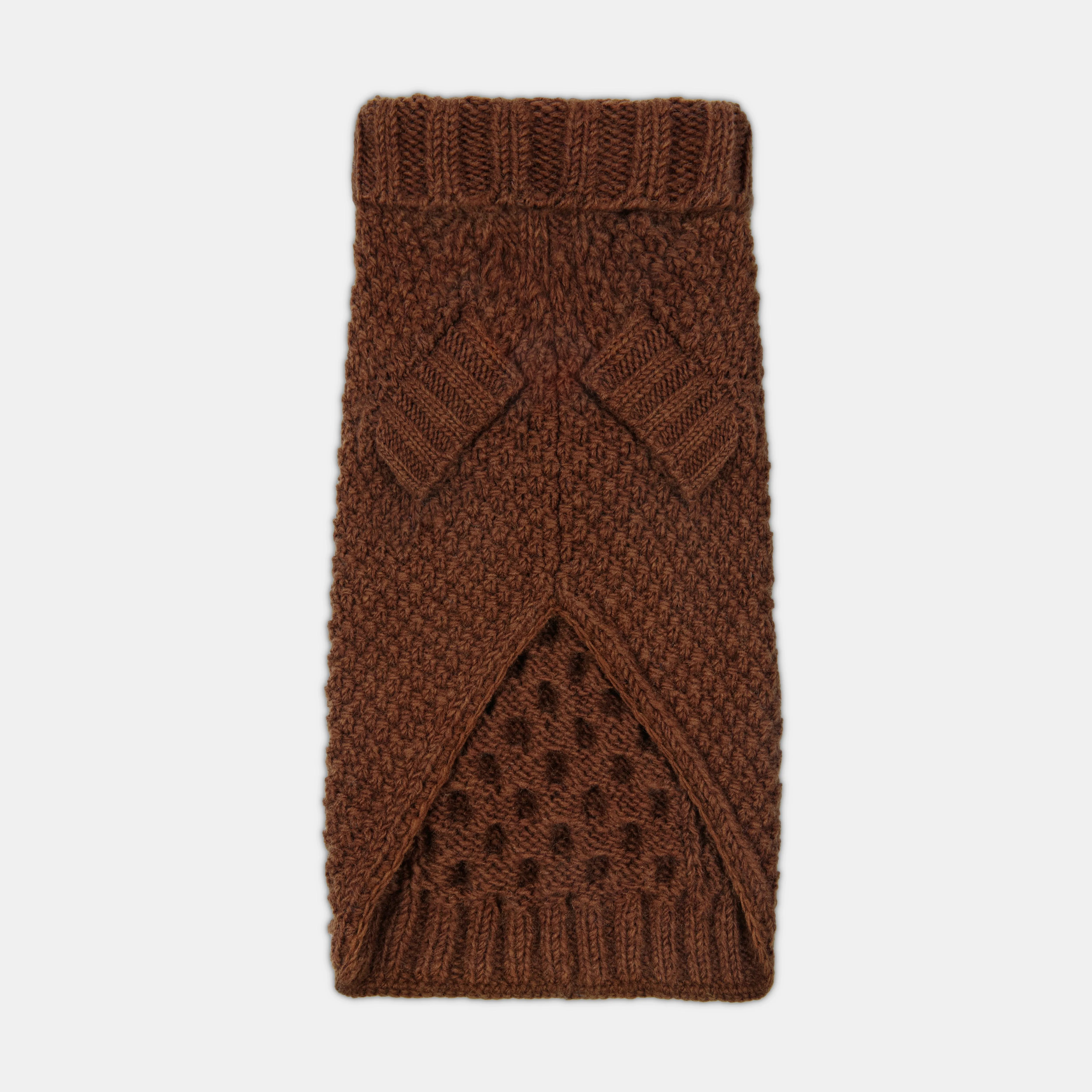 Aran Caramel Brown Hand knitted Designer Wool Dog Jumper