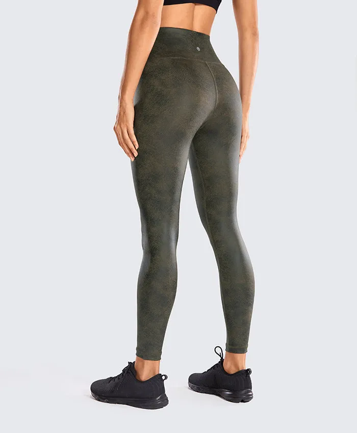 Ariel High Waist Faux Leather Matte Coated Leggings - Black/Green