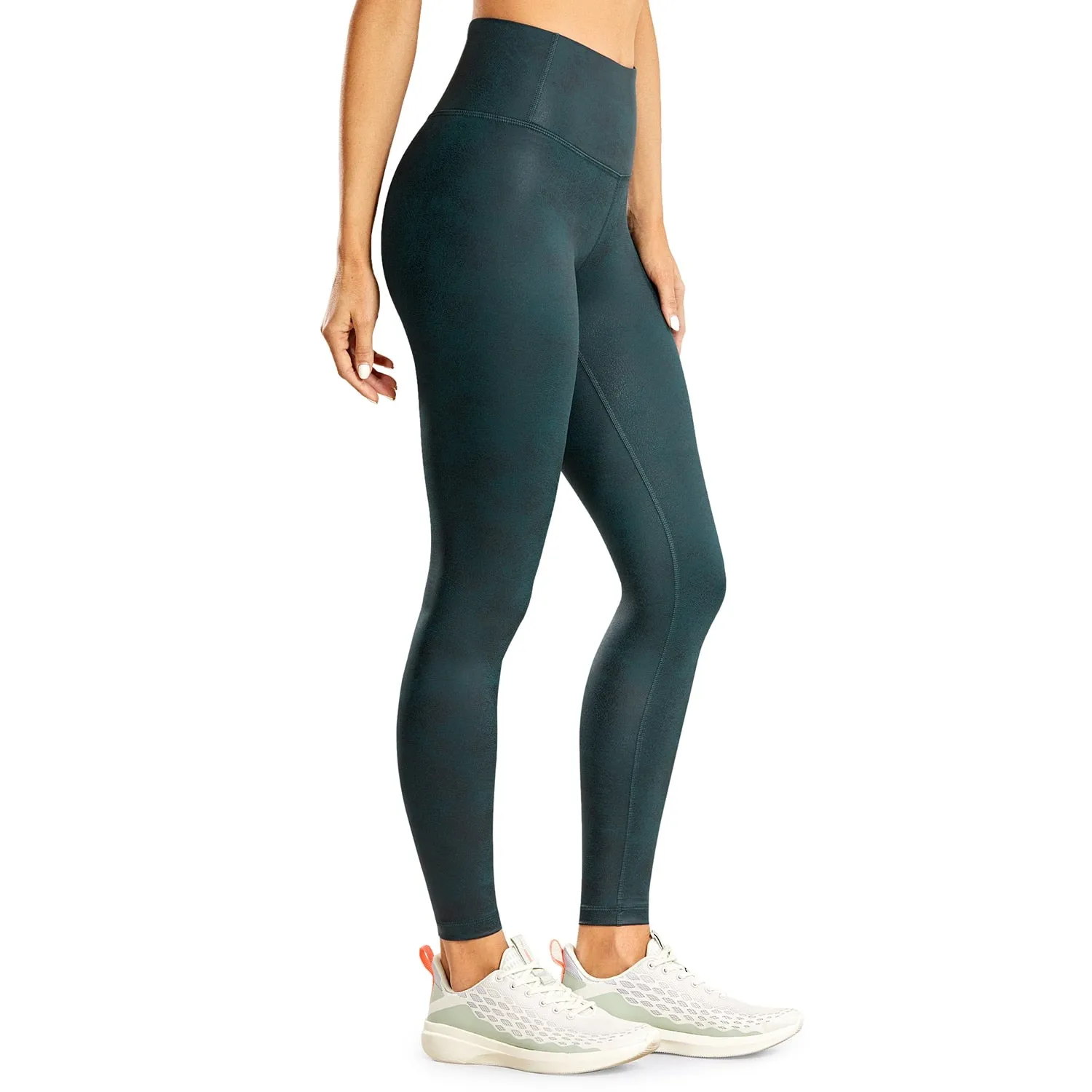 Ariel High Waist Faux Leather Matte Coated Leggings - Black/Green