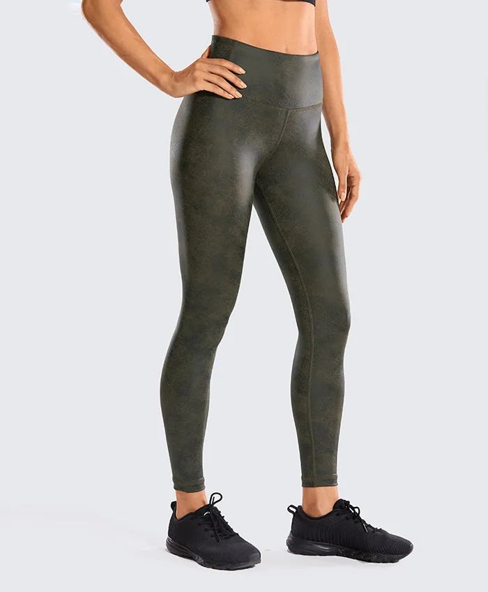 Ariel High Waist Faux Leather Matte Coated Leggings - Black/Green