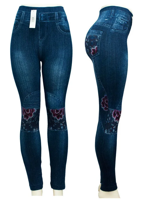 Assorted Ladies Fashion Pull On Printed Jean Like Leggings Wholesale