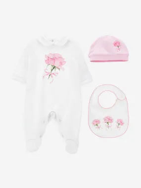 Baby Girls Rose Print Babygrow Set in White