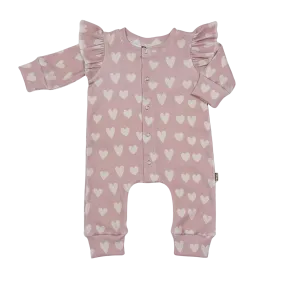 Baby Jumpsuit Rib Hartjes Roze met Ruffles