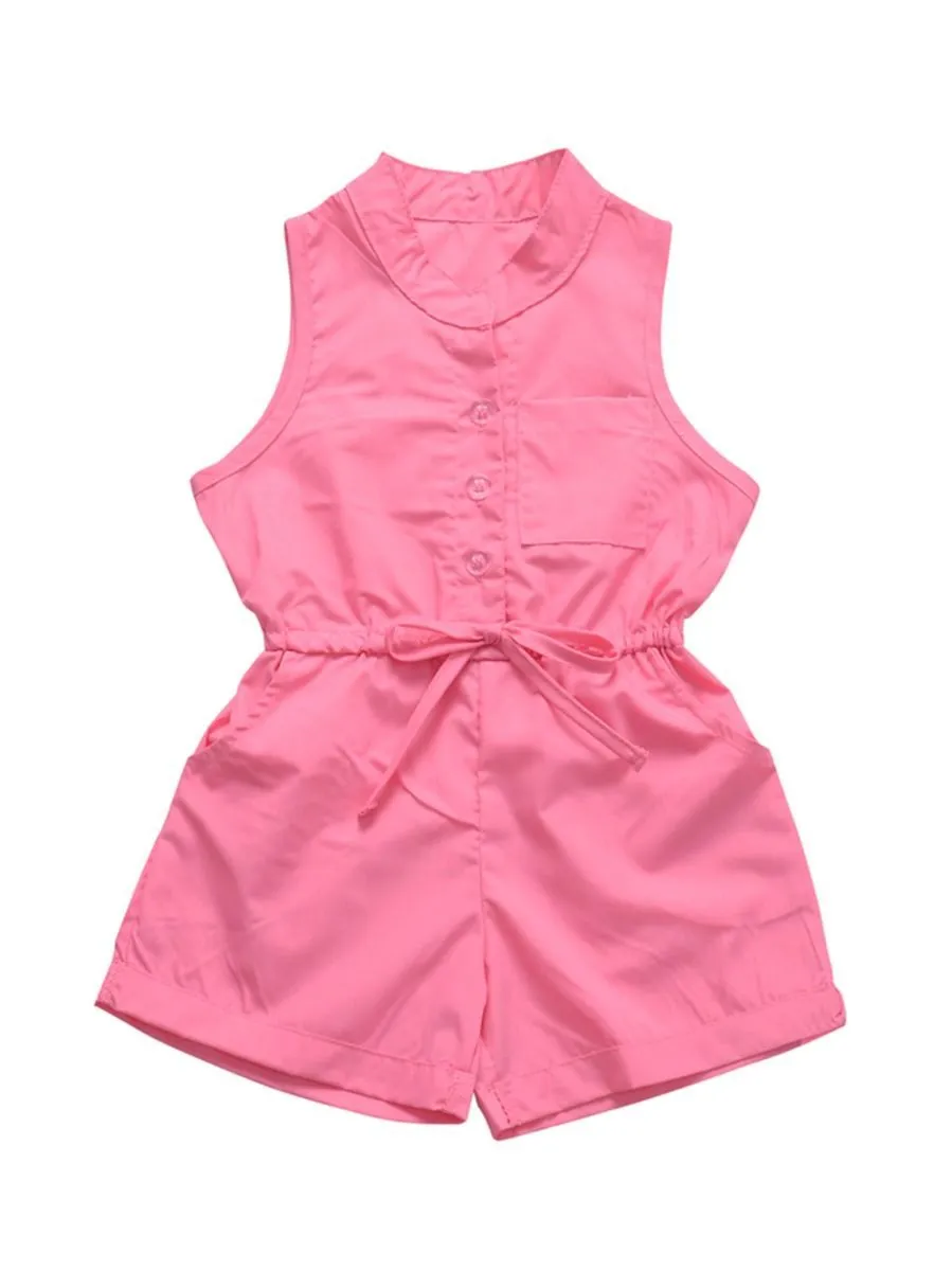 Baby Toddler Girl Elastic Waist Sleeveless Causal Jumpsuit