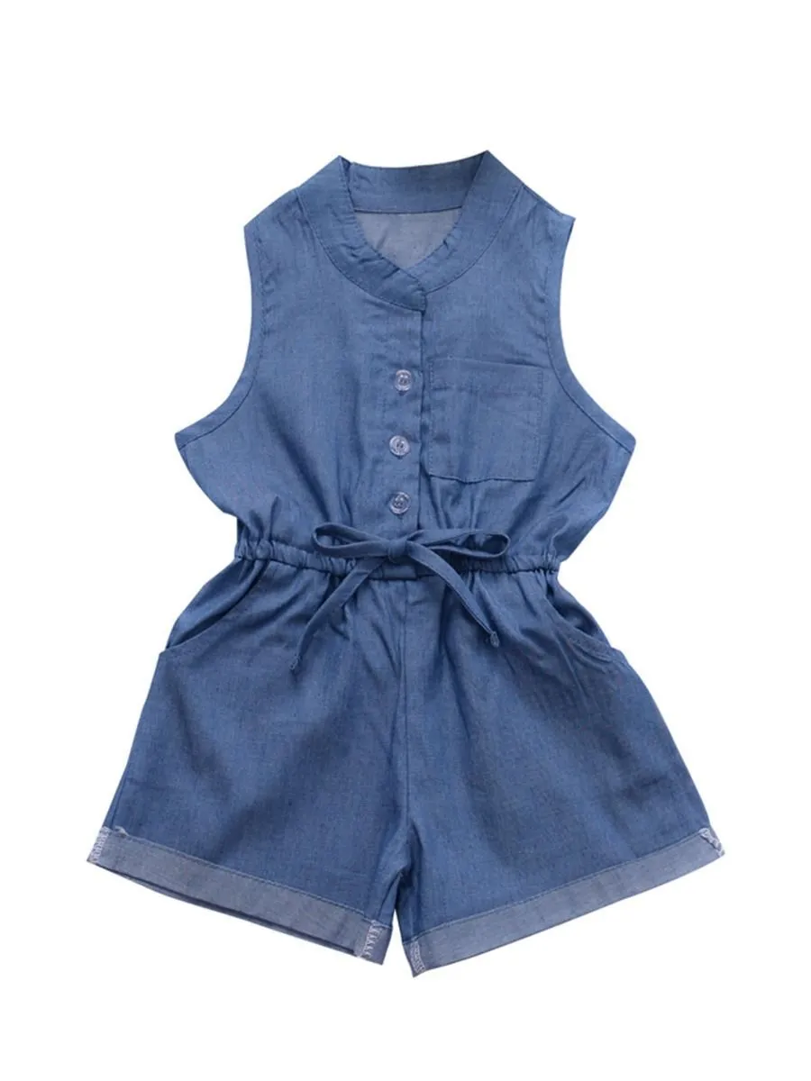 Baby Toddler Girl Elastic Waist Sleeveless Causal Jumpsuit