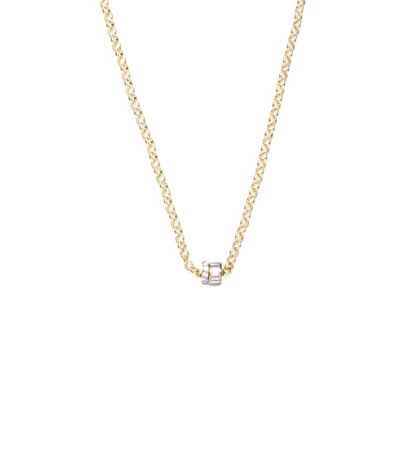 Baguette Diamond & Pave Diamond Edge : Heart Beat Medium Belcher Chain Necklace