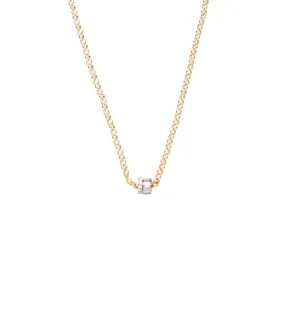 Baguette Diamond & Pave Diamond Edge : Heart Beat Medium Belcher Chain Necklace