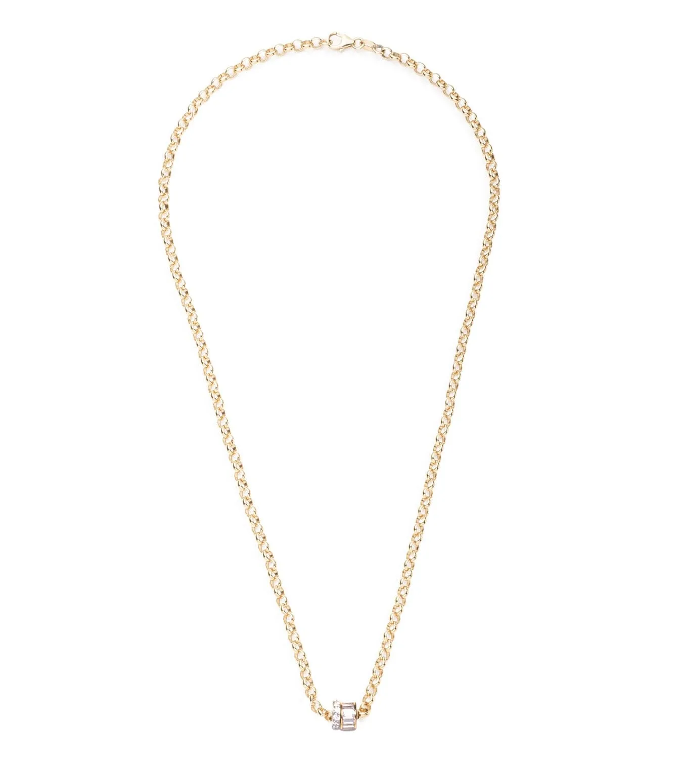 Baguette Diamond & Pave Diamond Edge : Heart Beat Medium Belcher Chain Necklace