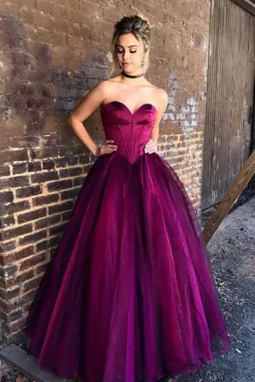 Ball Gown Strapless Purle Prom Dress