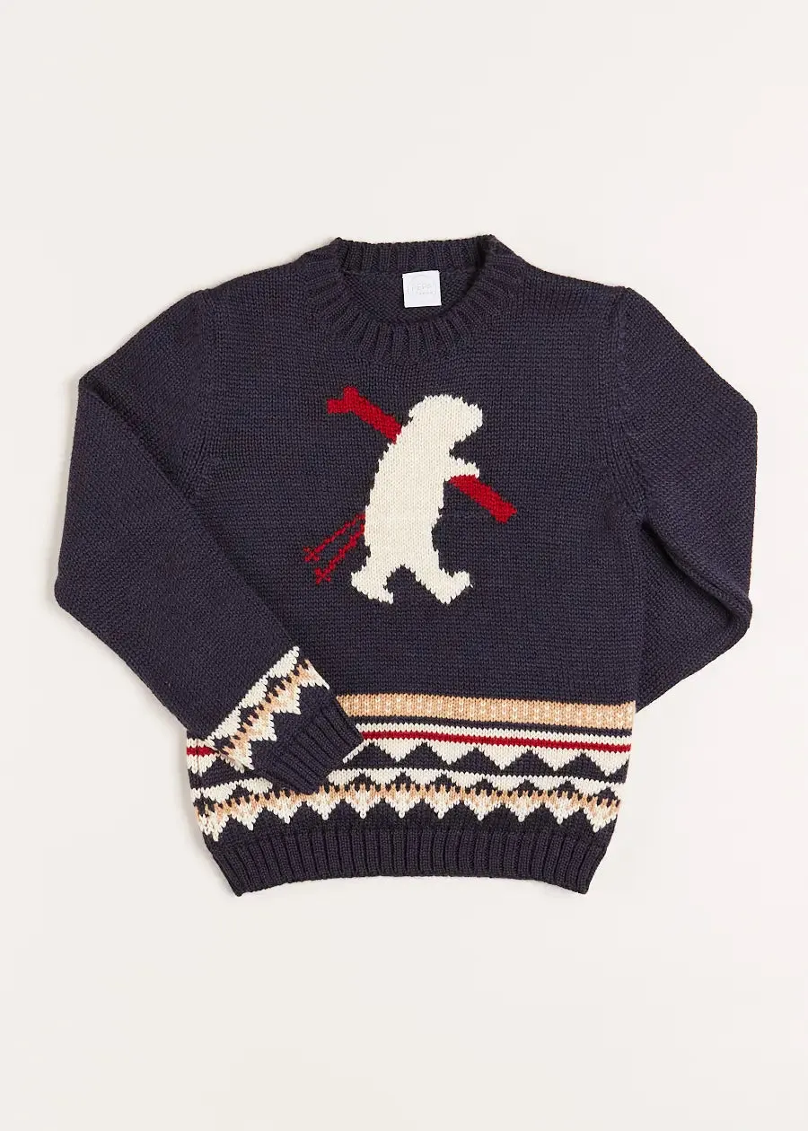 Bear Intarsia Jumper in Navy (4-10yrs)