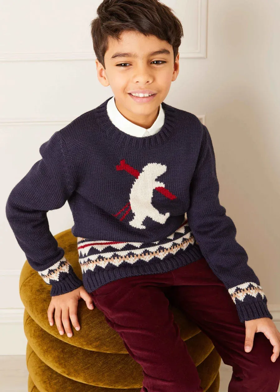 Bear Intarsia Jumper in Navy (4-10yrs)