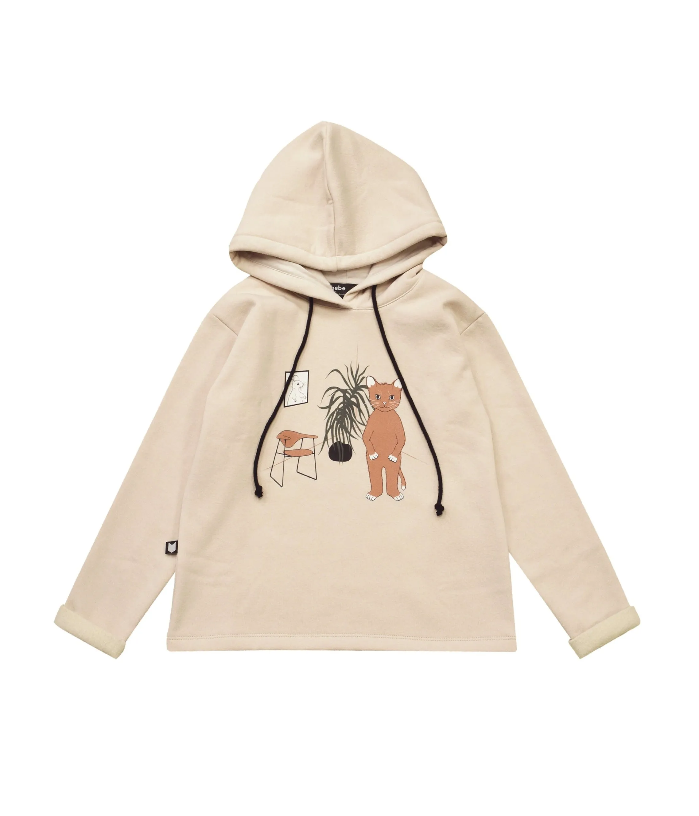 Beige Hoodie Sweater with Cat