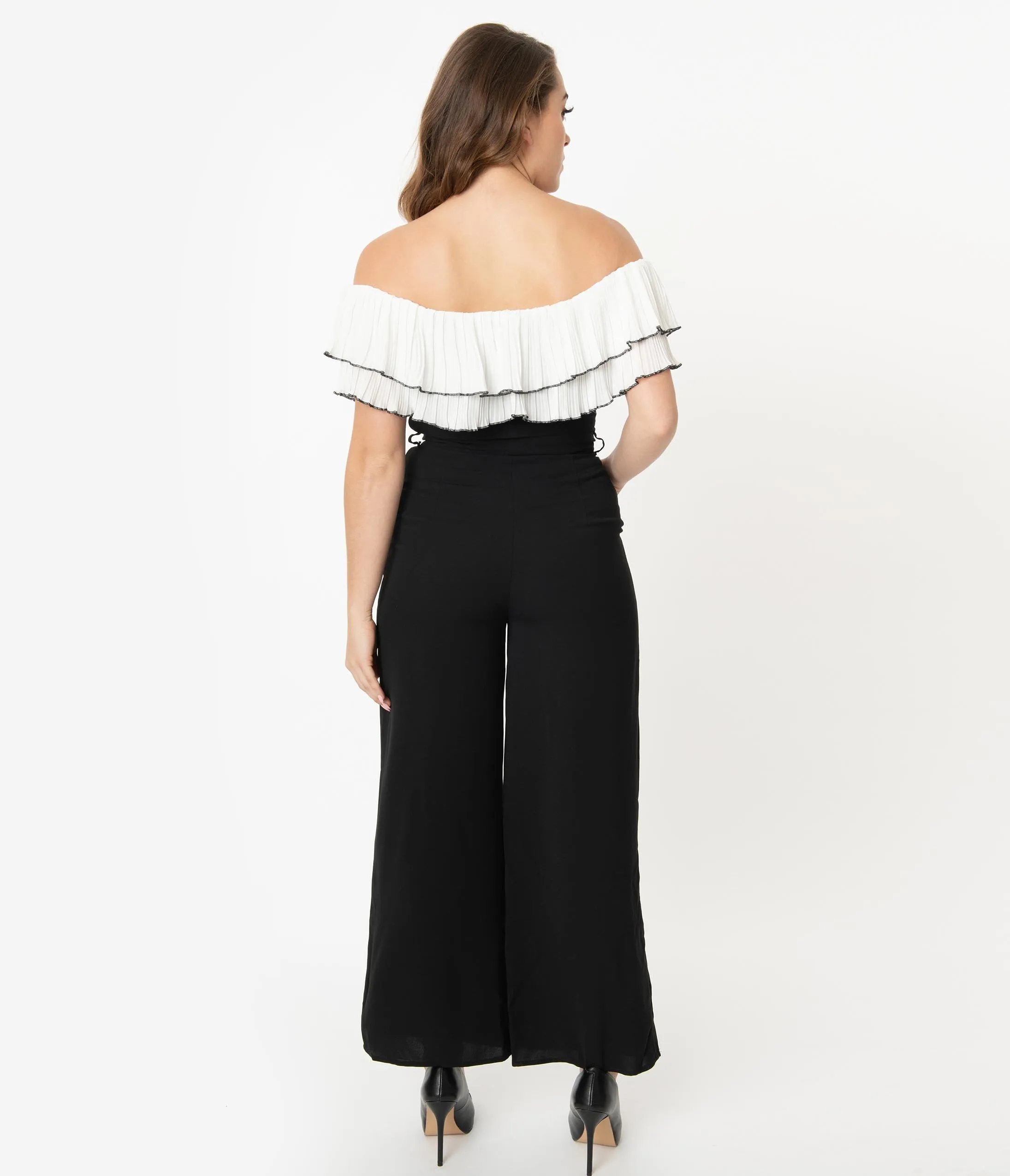 Black & White Off Shoulder Ruffle Jumpsuit