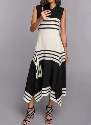 Black and White Asymmetric Boho Sumner Dress, Bohemian Dress For Women