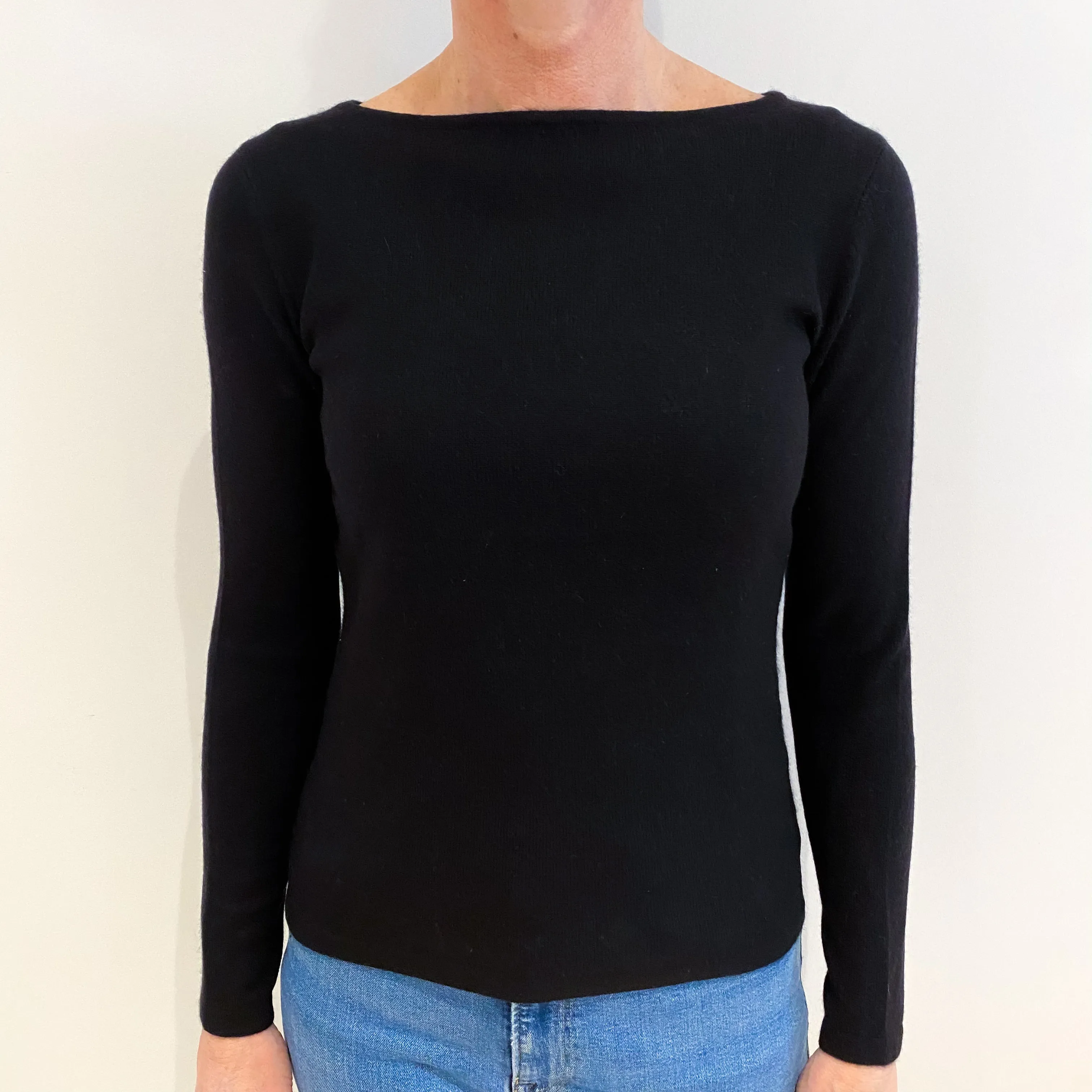 Black Cashmere Slash Neck Jumper Small