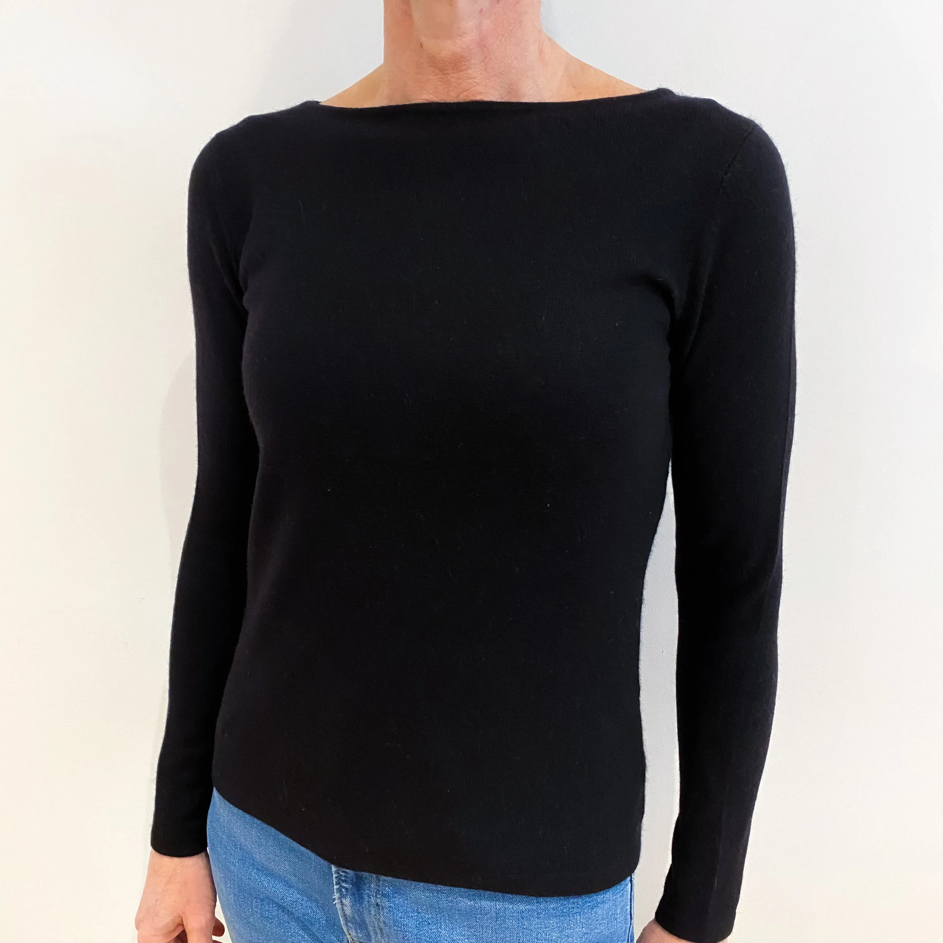 Black Cashmere Slash Neck Jumper Small