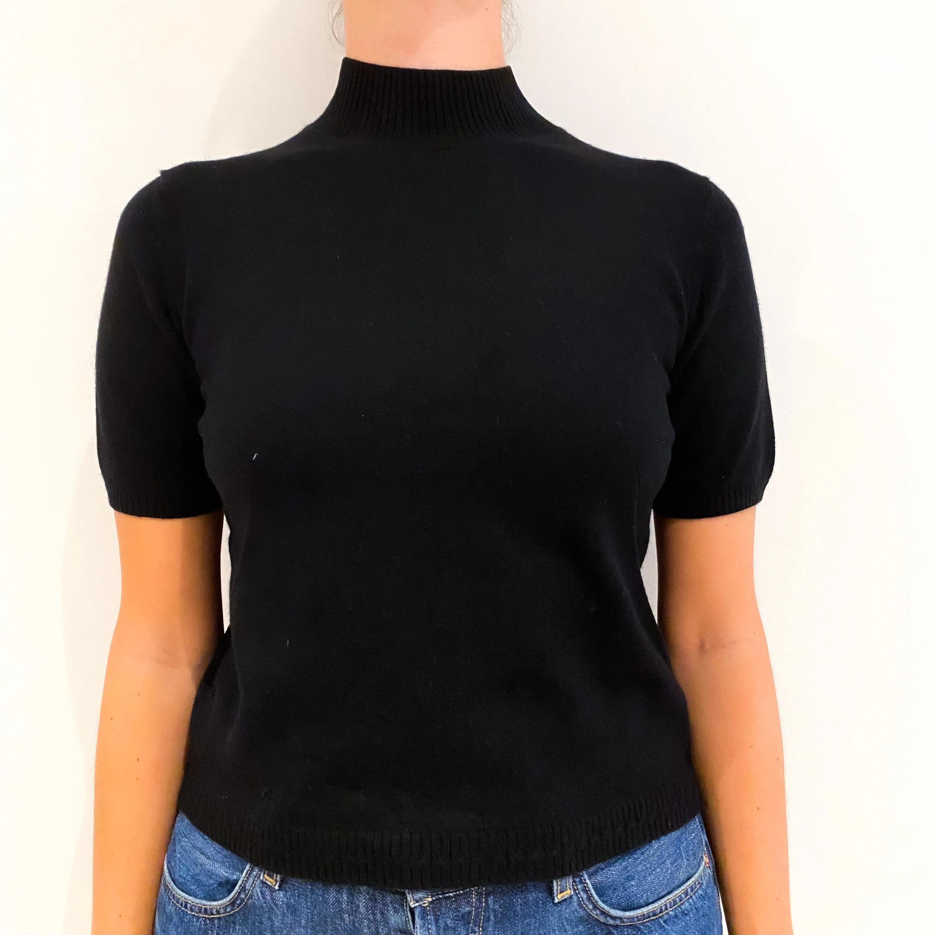 Black Short Sleeved Cashmere Turtle Neck Jumper Medium