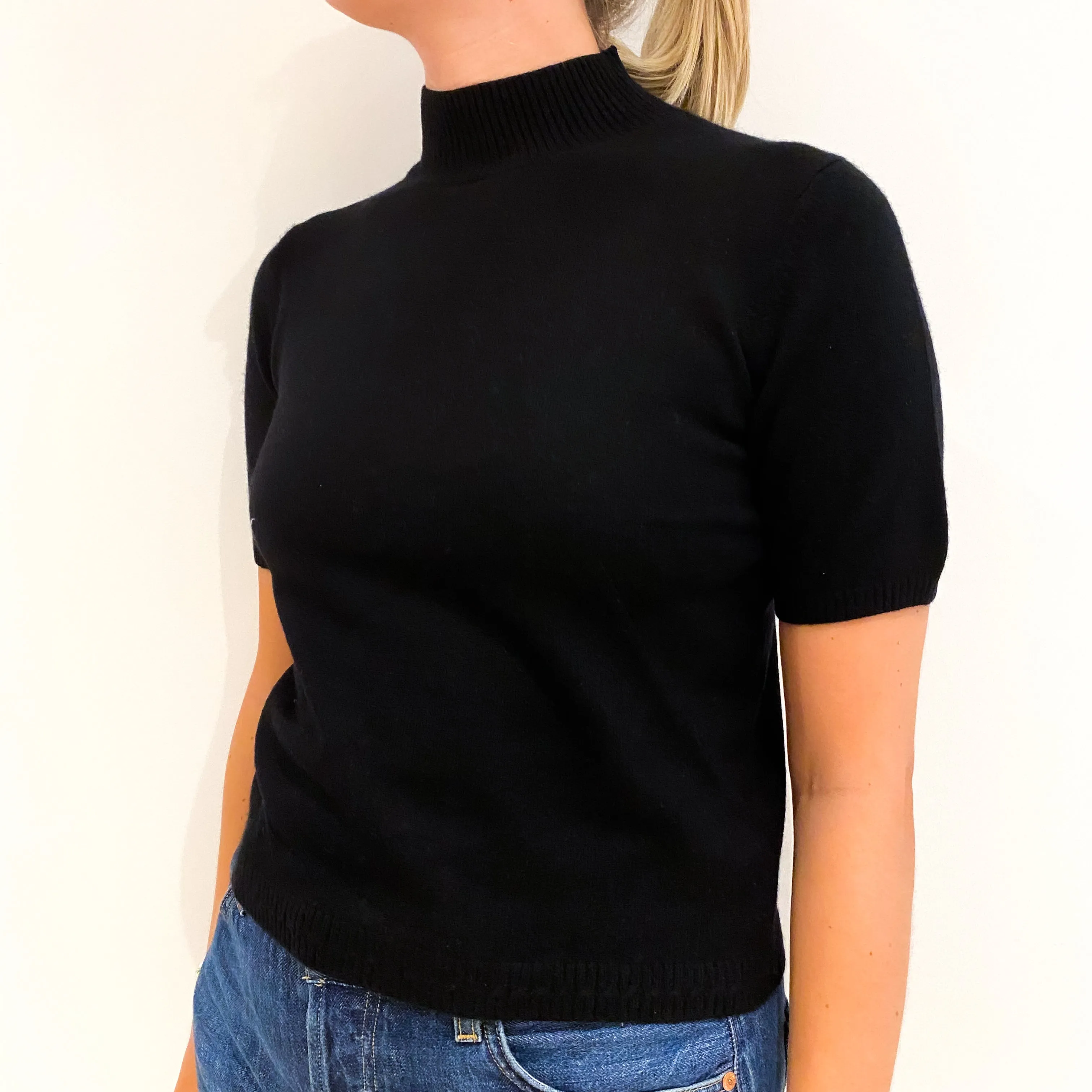 Black Short Sleeved Cashmere Turtle Neck Jumper Medium