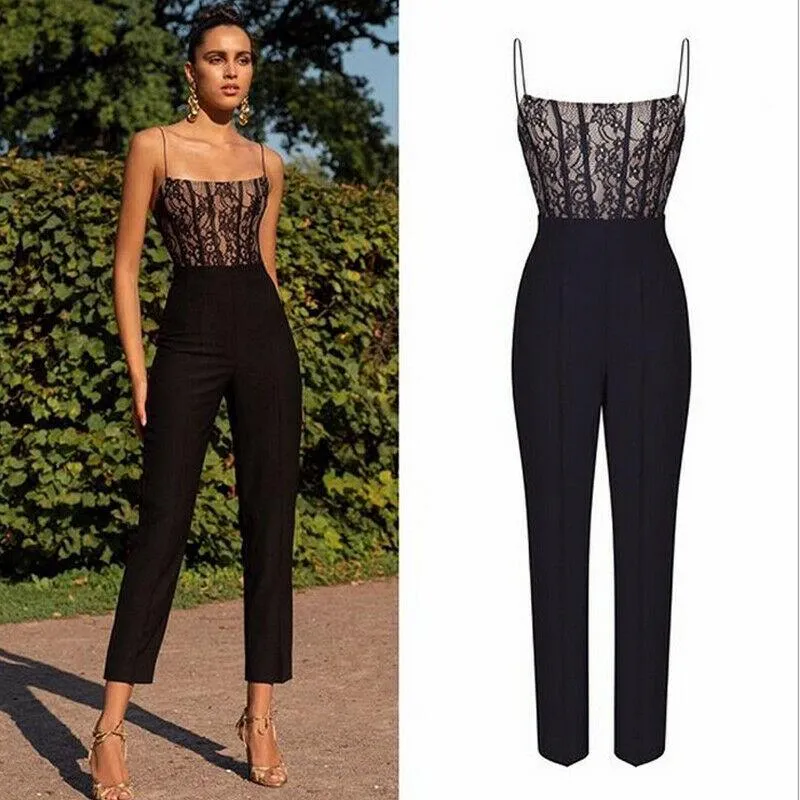 Black  Spaghetti Strap Backless Fashion Long Jumpsuit Pants