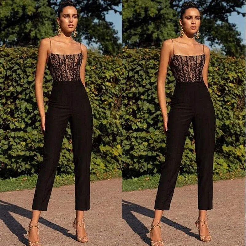 Black  Spaghetti Strap Backless Fashion Long Jumpsuit Pants