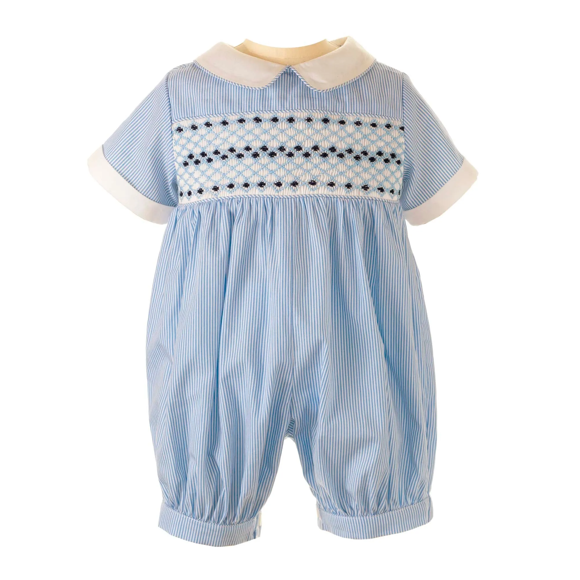 Blue Striped Smocked Romper