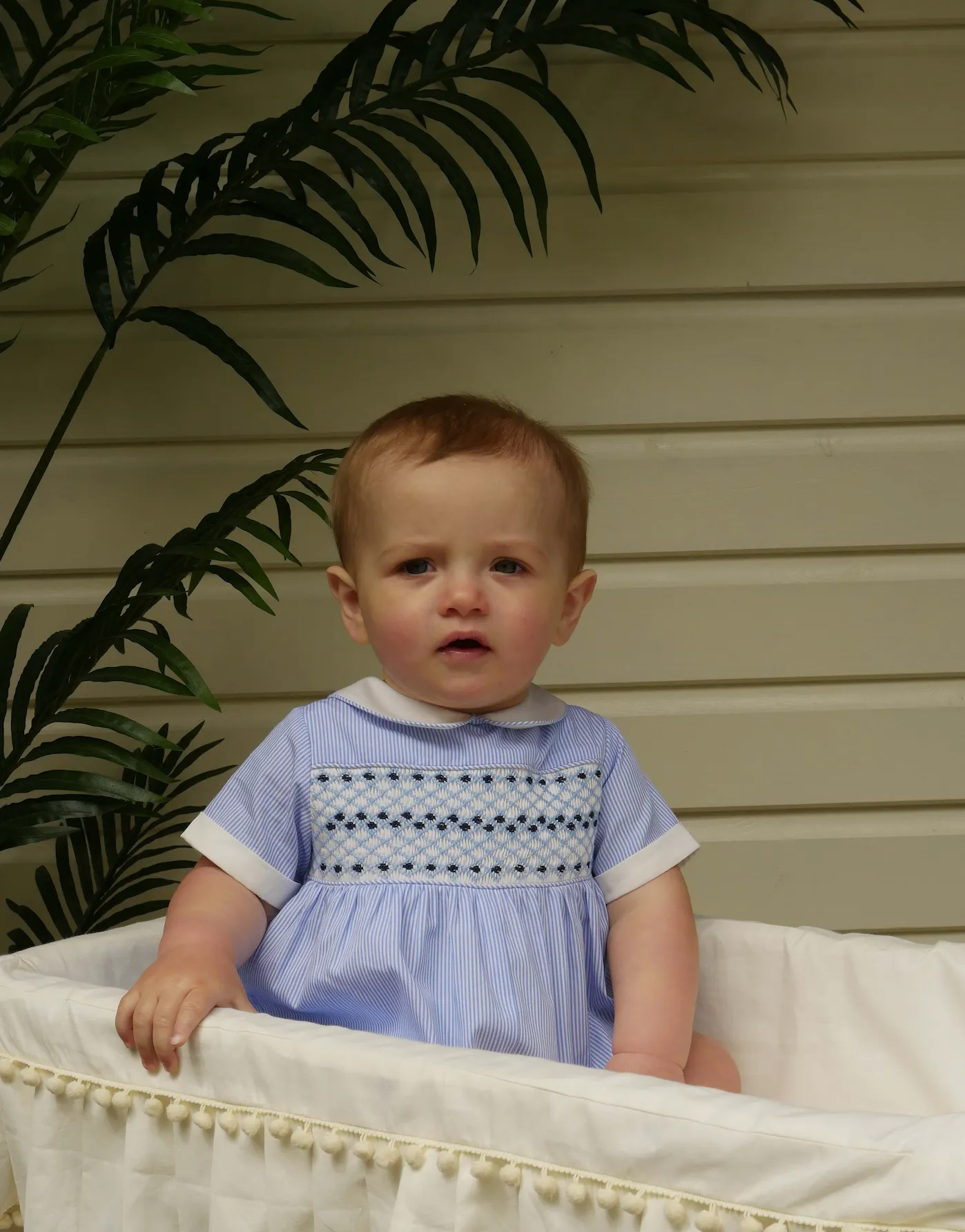 Blue Striped Smocked Romper