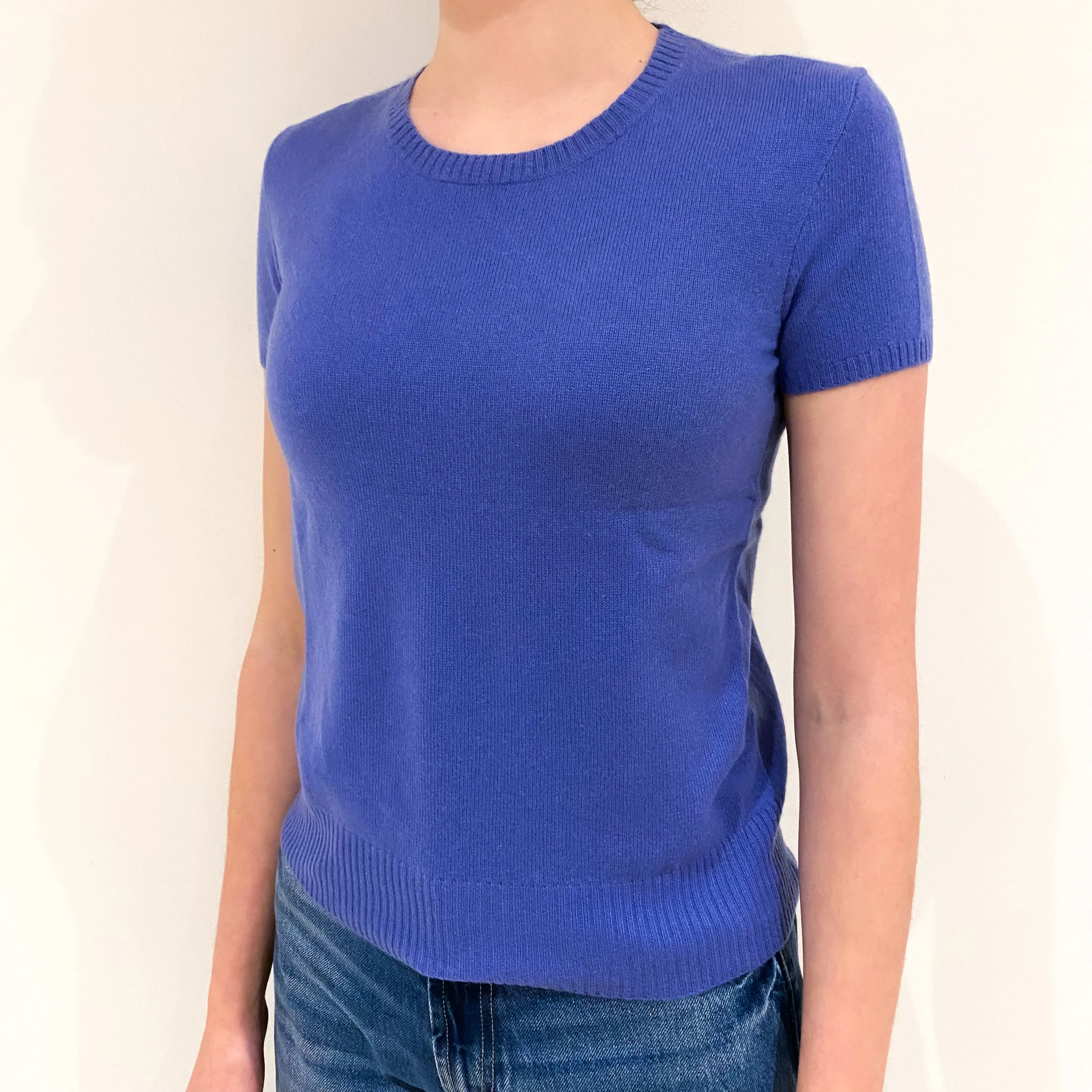 Bluebell Purple Cashmere Crew Neck Short Sleeve Jumper Extra Small