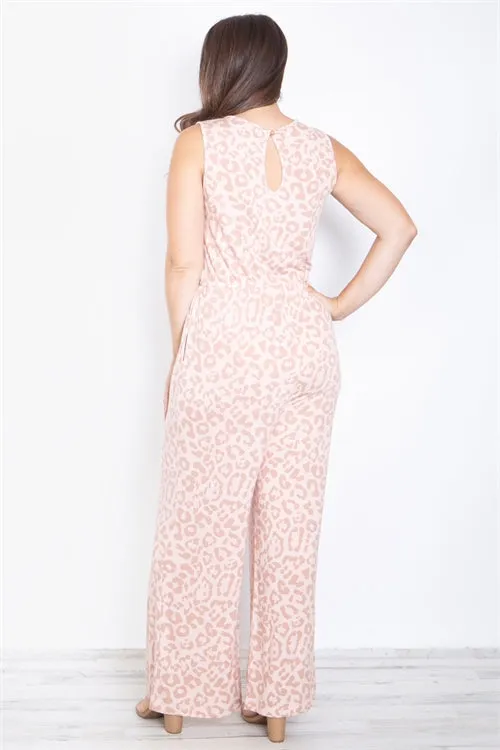 Blush Pink Animal Print Plus Size Jumpsuit