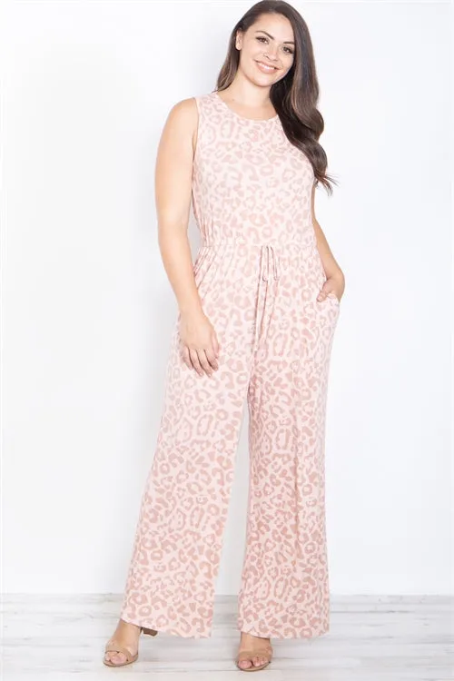 Blush Pink Animal Print Plus Size Jumpsuit