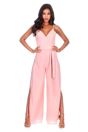 Blush Wide Leg Thigh Split Jumpsuit