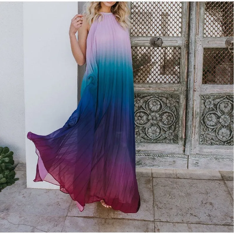 Boho Rainbow Summer Dress For Women, Bohemian Maxi Dress