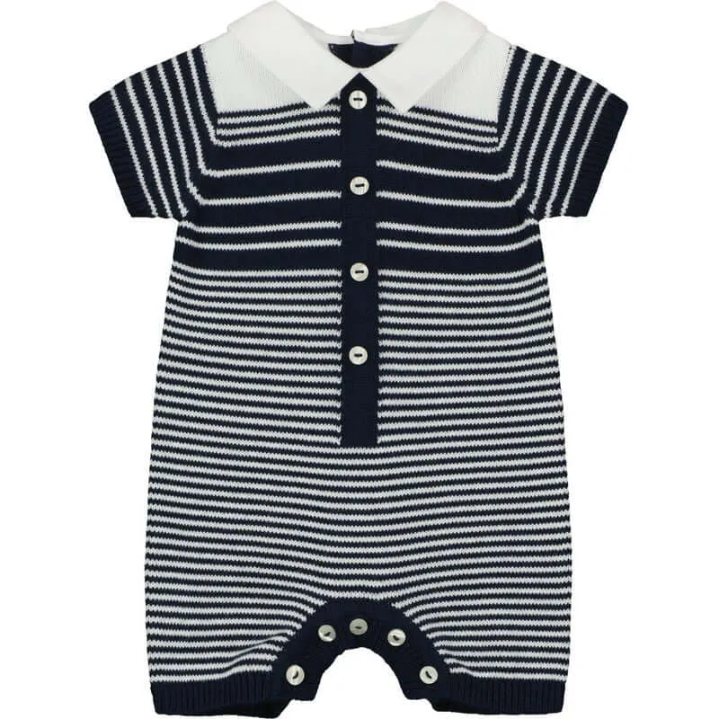 Boys Navy  Striped Knitted Romper