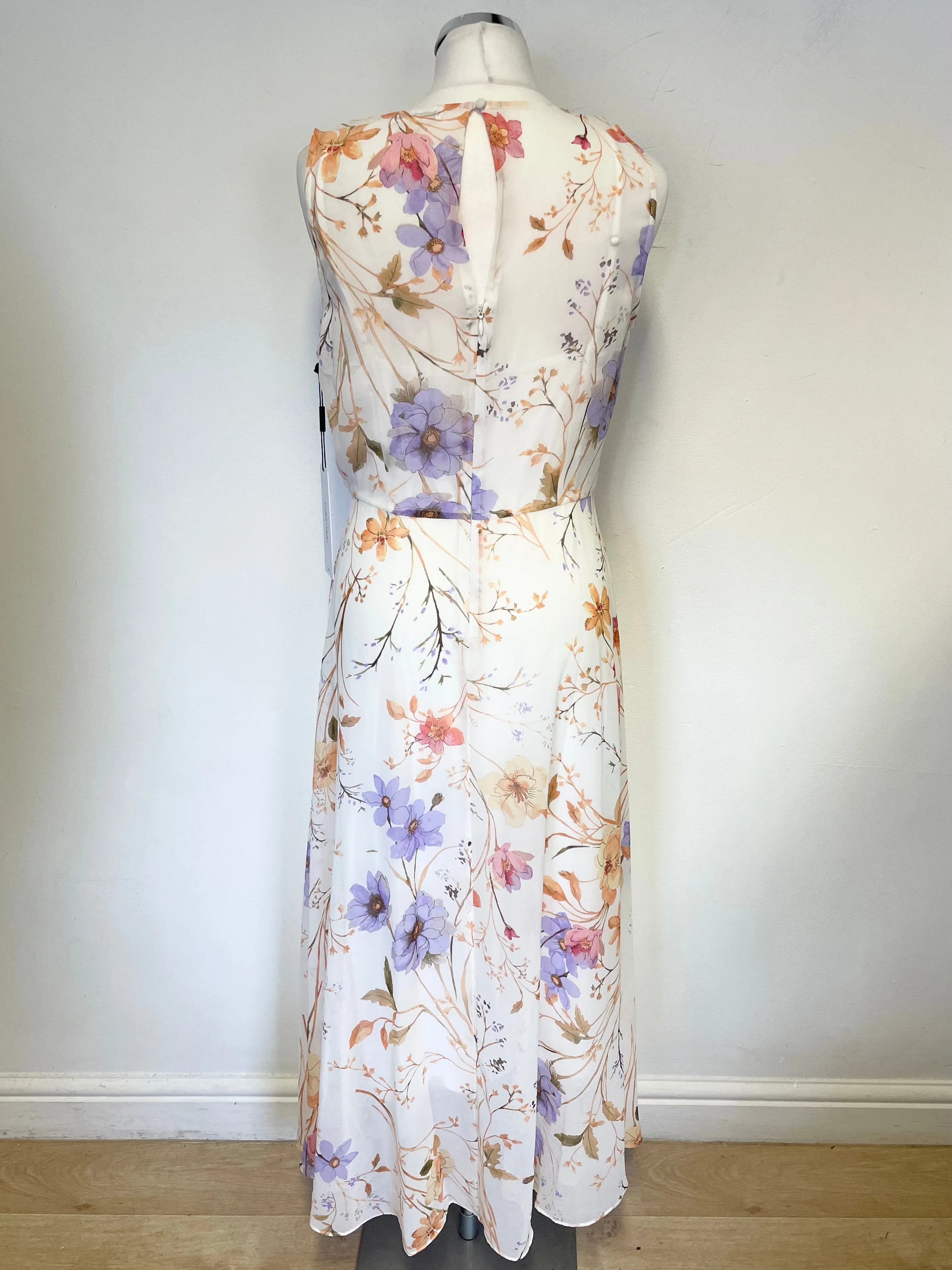 BRAND NEW CALVIN KLEIN FLORAL PRINT SLEEVELESS WRAP ACROSS SPECIAL OCCASION DRESS SIZE UK 10