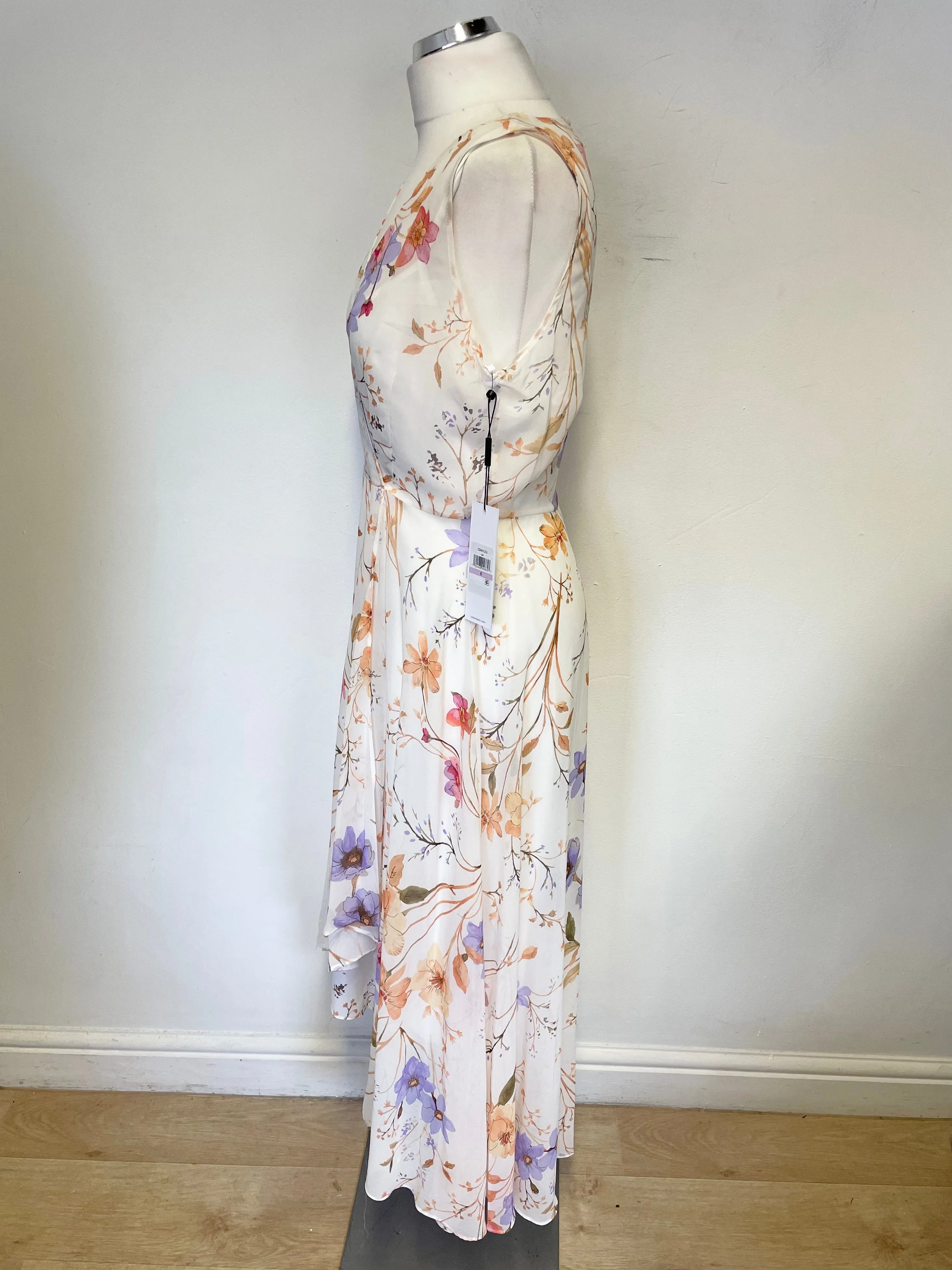 BRAND NEW CALVIN KLEIN FLORAL PRINT SLEEVELESS WRAP ACROSS SPECIAL OCCASION DRESS SIZE UK 10