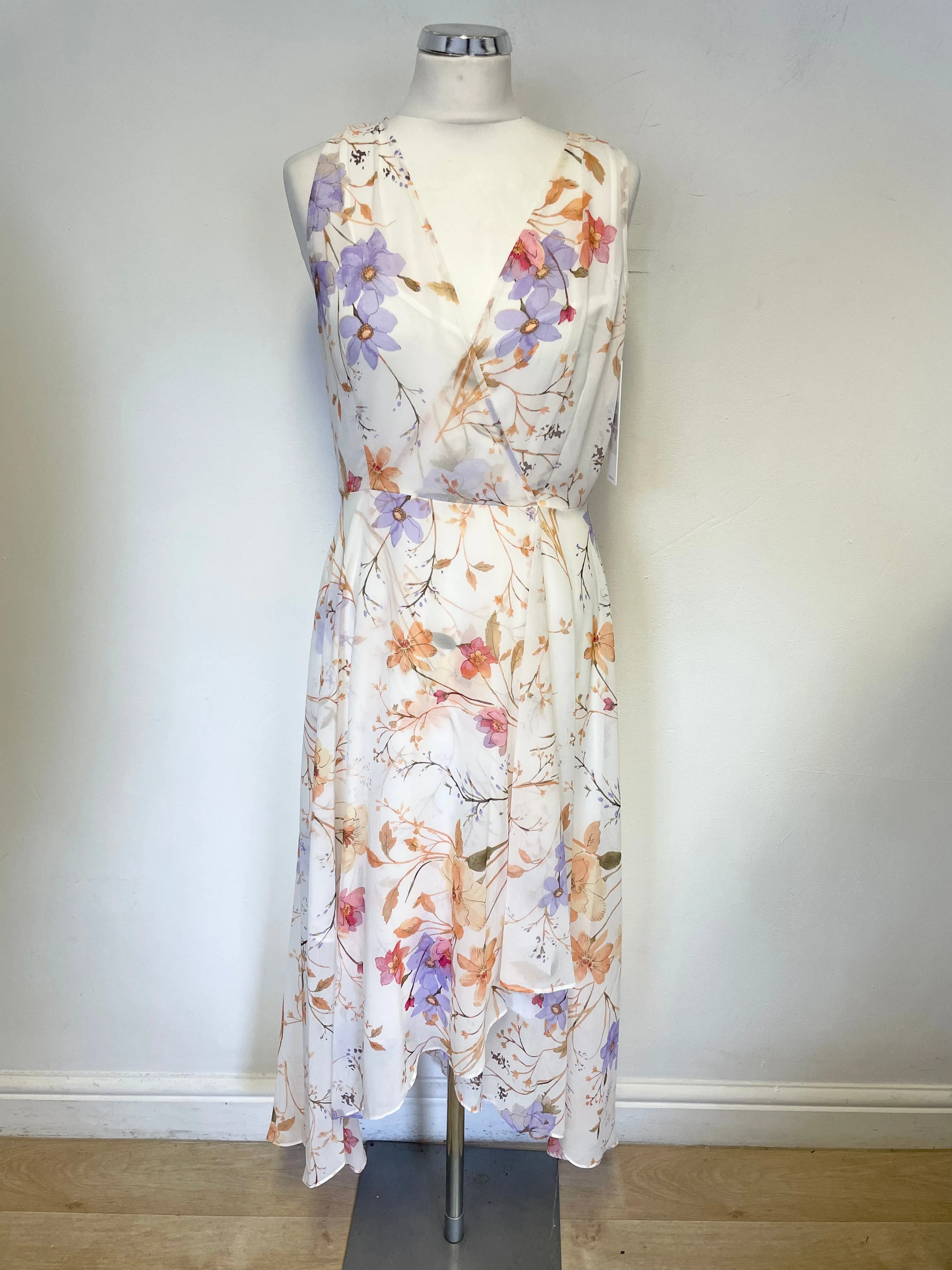 BRAND NEW CALVIN KLEIN FLORAL PRINT SLEEVELESS WRAP ACROSS SPECIAL OCCASION DRESS SIZE UK 10